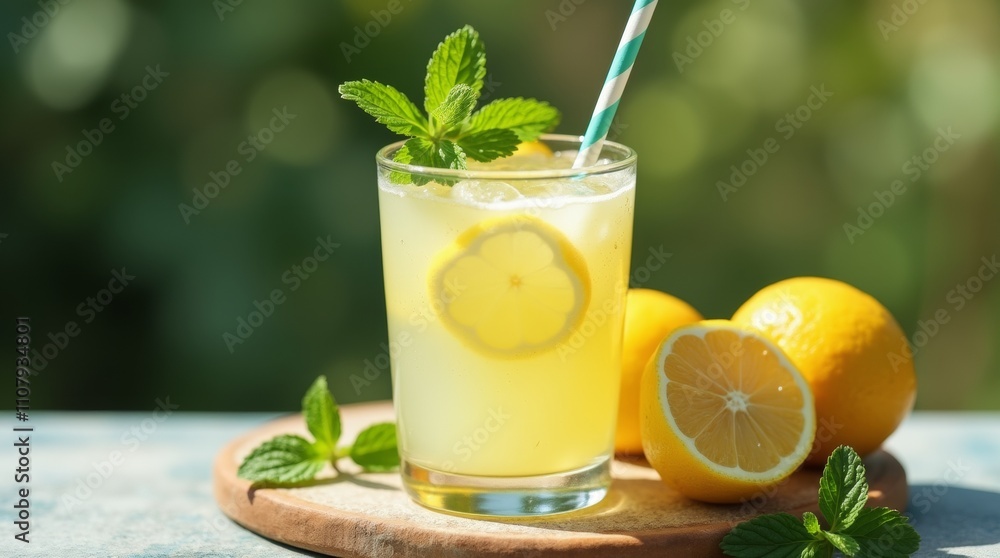 Fototapeta premium A glass of freshly made lemonade with mint_ 