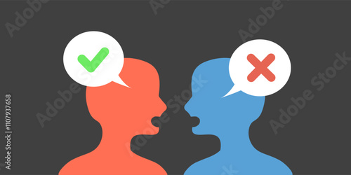People having argument, conflict. Yes or no. Communication, problem, solving solution, challenge, relationship concepts. Flat people character vector design isolated illustration.