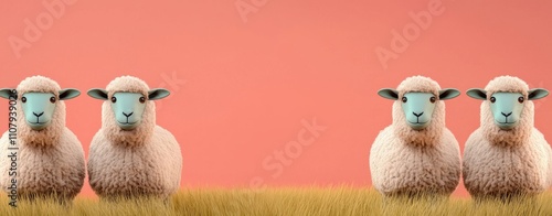 Grazing sheep surrounded by pastel landscape nature scene tranquil environment animal behavior