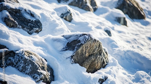 Close Up of Rocky Mountain Peaks with Icy Cliffs and Snow Drifts Snow Covered Mountains and Peaks ,Winter seasson, Happy New Year, Happy christmass 