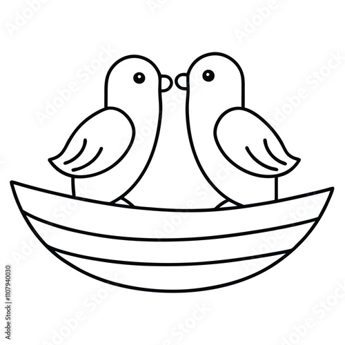 Love Birds on Boat Line Art.