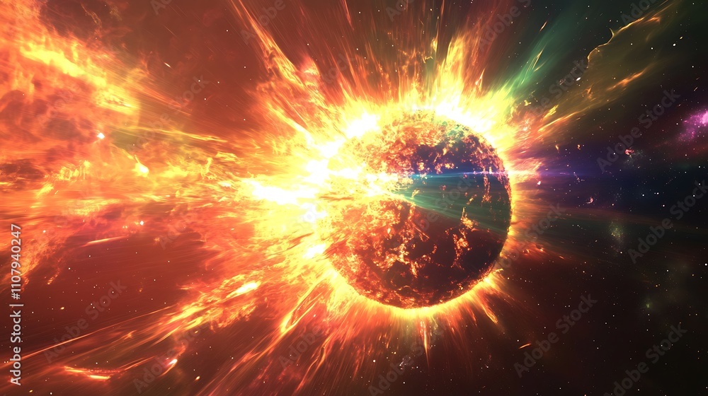 Obraz premium Flare erupting from the surface of the sun during a solar storm event