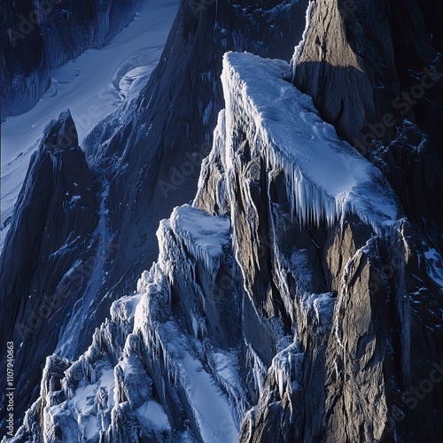 Close Up of Rocky Mountain Peaks with Icy Cliffs and Snow Drifts Snow Covered Mountains and Peaks ,Winter seasson, Happy New Year, Happy christmass 