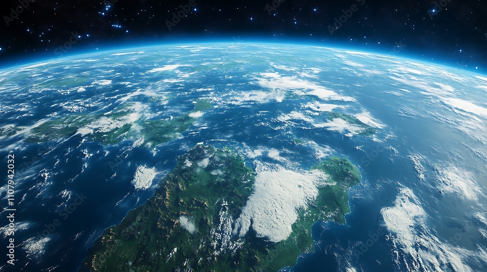 Fototapeta premium Capturing Earth's climate from orbit, showcasing the dynamic weather patterns and vibrant ecosystems