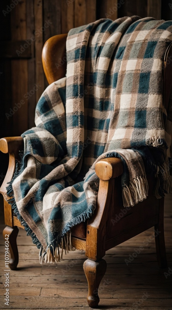Fototapeta premium Cozy blanket on the chair, old chair
