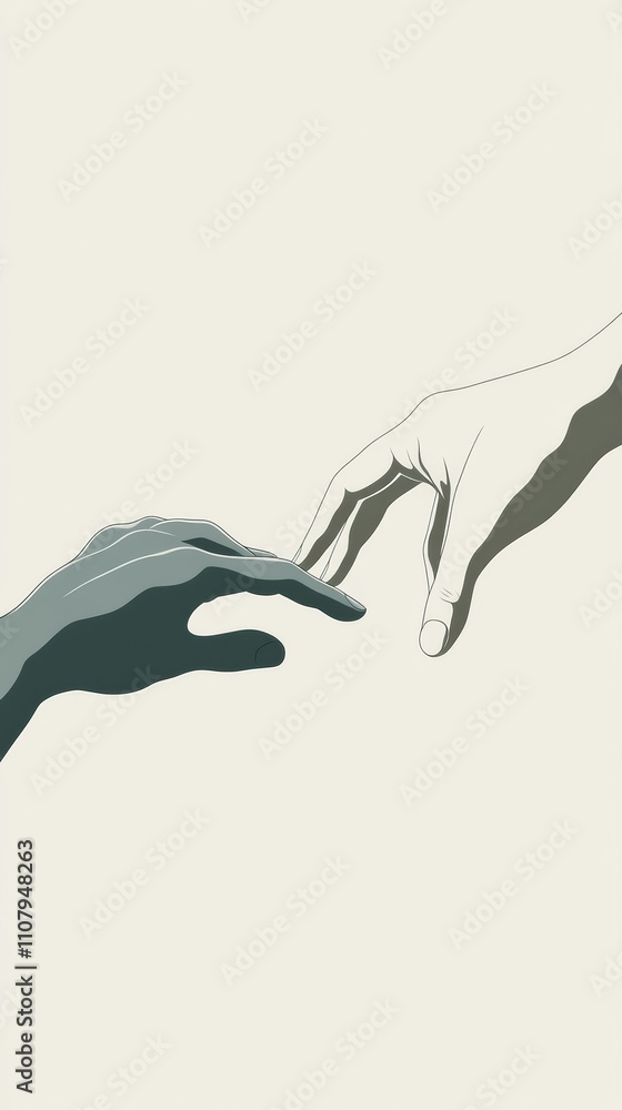 Obraz premium Two hands reaching towards each other, symbolizing connection and unity, AI