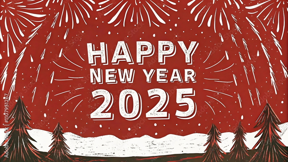 Happy new year, 2025, seasonal background fireworks, festive template