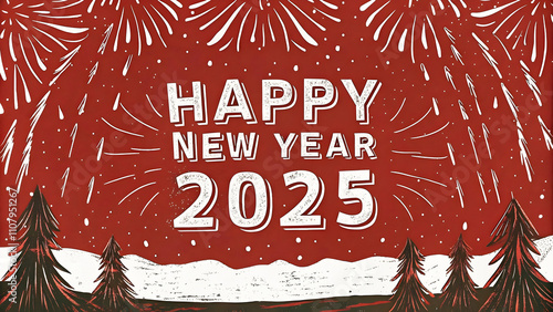 Obraz na płótnie Happy new year, 2025, seasonal background fireworks, festive template w salonie