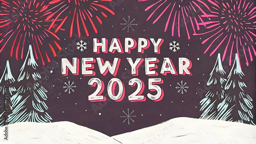 Obraz na płótnie Happy new year, 2025, seasonal background fireworks, festive template w salonie