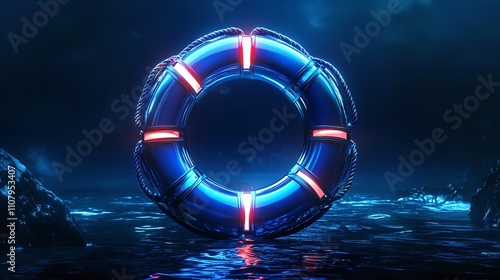 Abstract Lifebuoy in Technology Blue on Dark Background