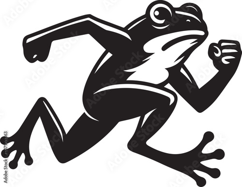 A running frog with a determined face vector black silhouette