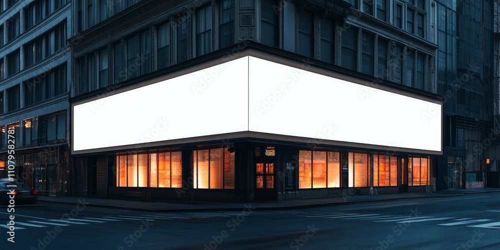 Obraz premium blank white billboard mockup that wraps around the corner of a building