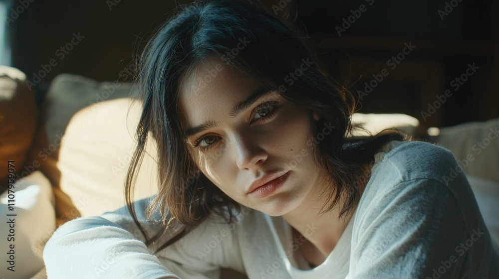 Close up of sad pensive millennial woman sit alone thinking about relationships personal problems, upset thoughtful young female lost in thoughts feel lonely depressed pondering or mourning at home Close up of sad pensive millennial woman sit alone thinking about relationships personal problems, upset thoughtful young female lost in thoughts feel lonely depressed pondering or mourning at home