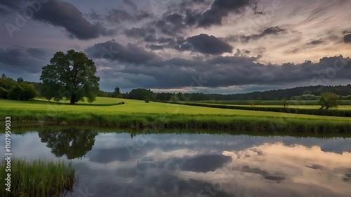 sunset over the river photography background
