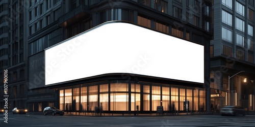 blank white billboard mockup that wraps around the corner of a building