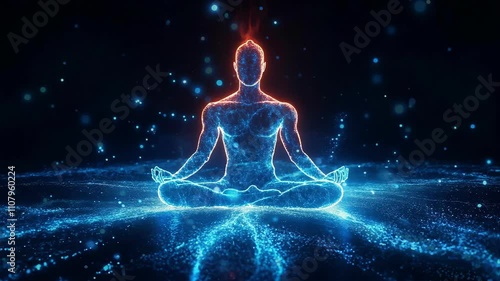 Meditative Figure in Glowing Particles Endless Loop Backdrop