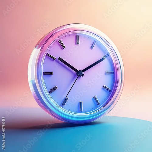 Creative and Modern Clock with Colorful Gradient Design on a Smooth Surface, Showcasing Time in a Unique Artistic Style Against a Soft Background photo