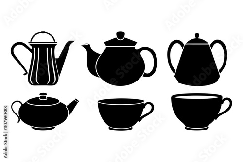 Teapot and Teacup | isolated silhouette vector illustration on white background