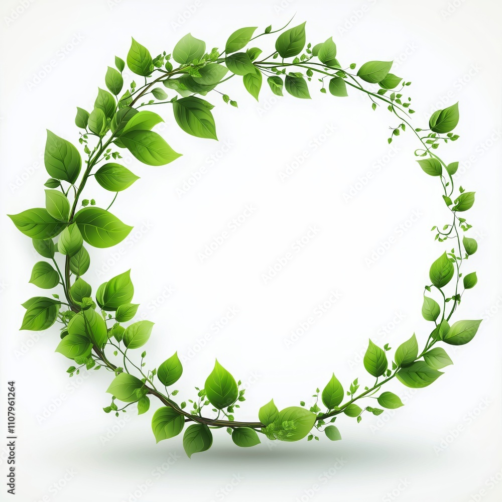 Fototapeta premium Green leaf wreath with vibrant foliage arranged in a circular pattern