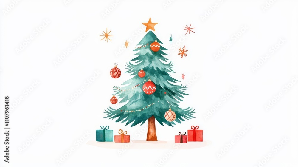 Fototapeta premium Festive Christmas tree with colorful ornaments.