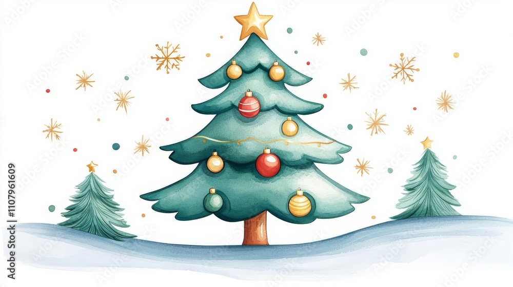 Fototapeta premium Colorful Christmas tree with festive decorations.