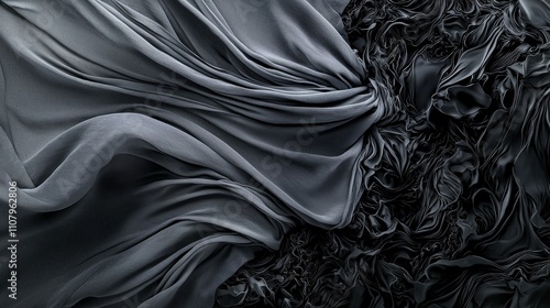 Dynamic black and white textures abstract fabric art contemporary design studio space close-up visual creativity