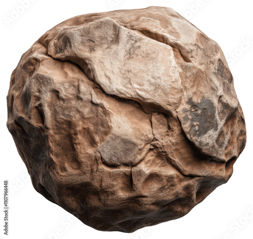 Large textured brown rock on a white background