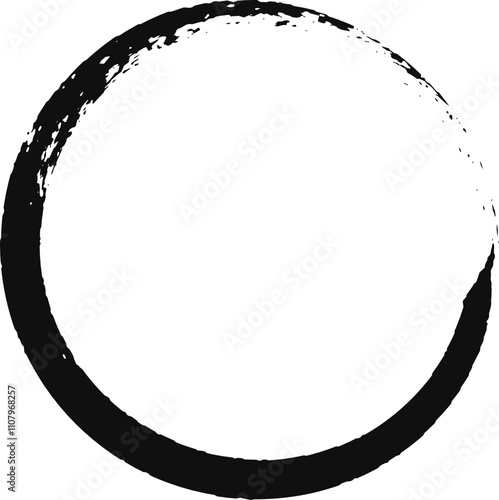 Black grunge circle frame with white space, giving a zen vibe, textured brush strokes, minimalist art perfect for projects
