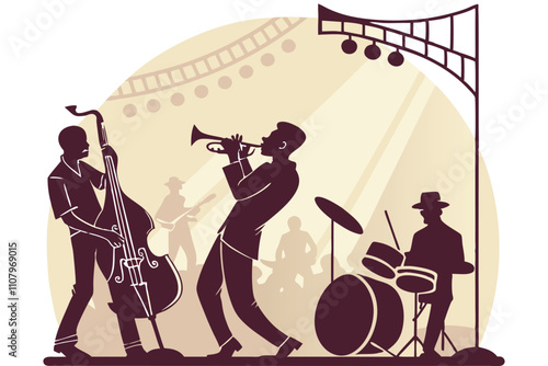 jazz band performing on stage with trumpet and double bass
