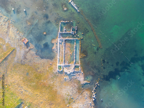 The Basilica of Saint Neophytos drone view in Iznik Town of Turkey photo