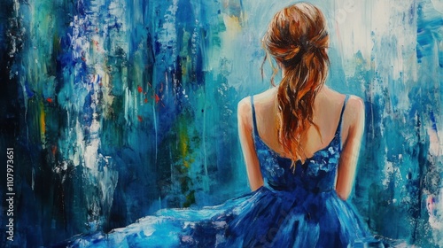 Close up of the girl in blue. Ai generated image