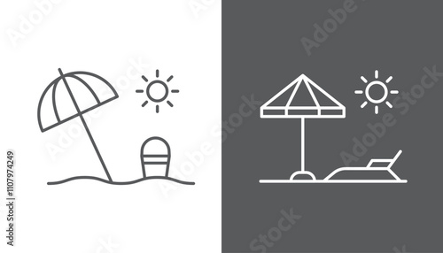 Beach umbrella set outline icon. isolated on white background. vector illustration
