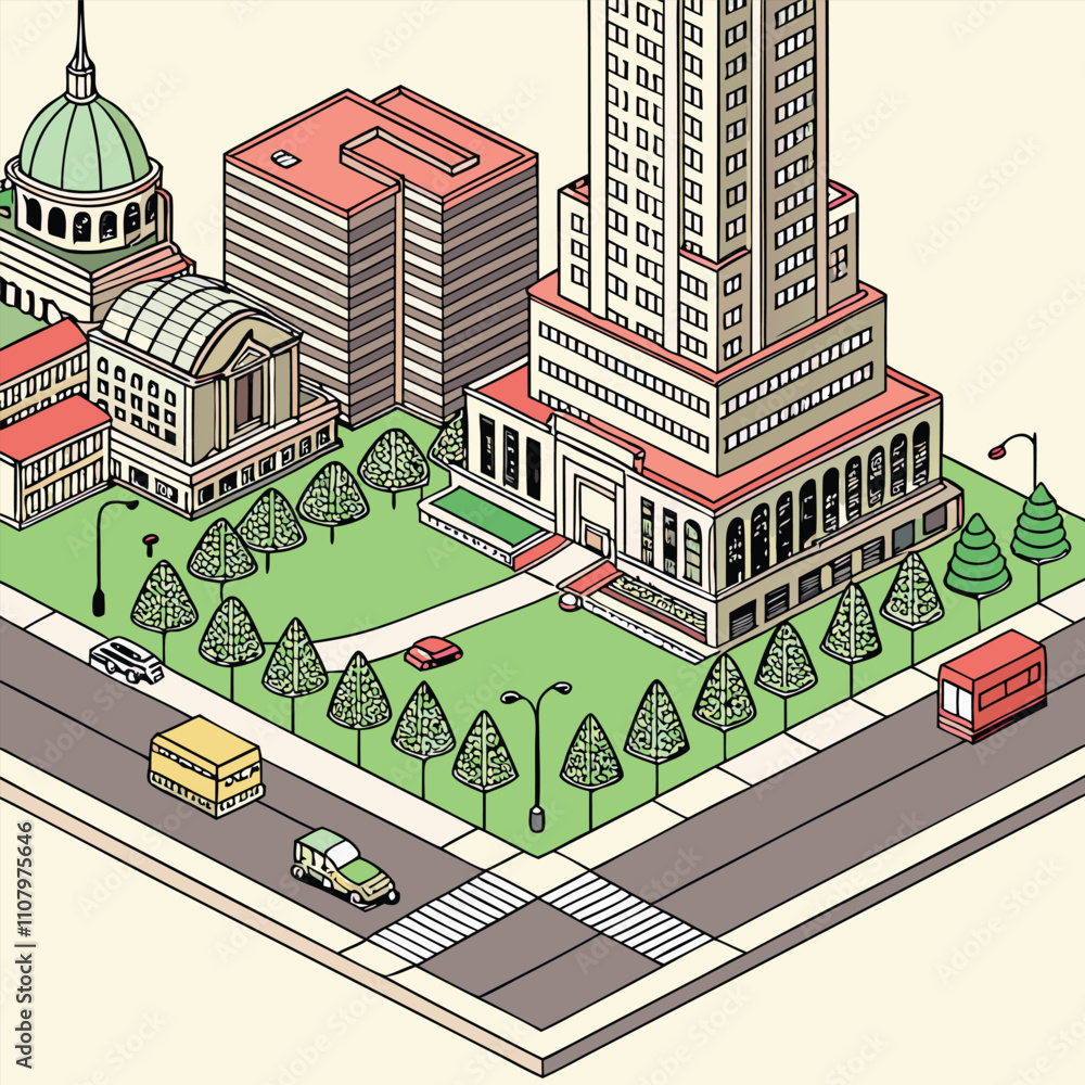 Naklejka premium Isometric City Vector Illustration