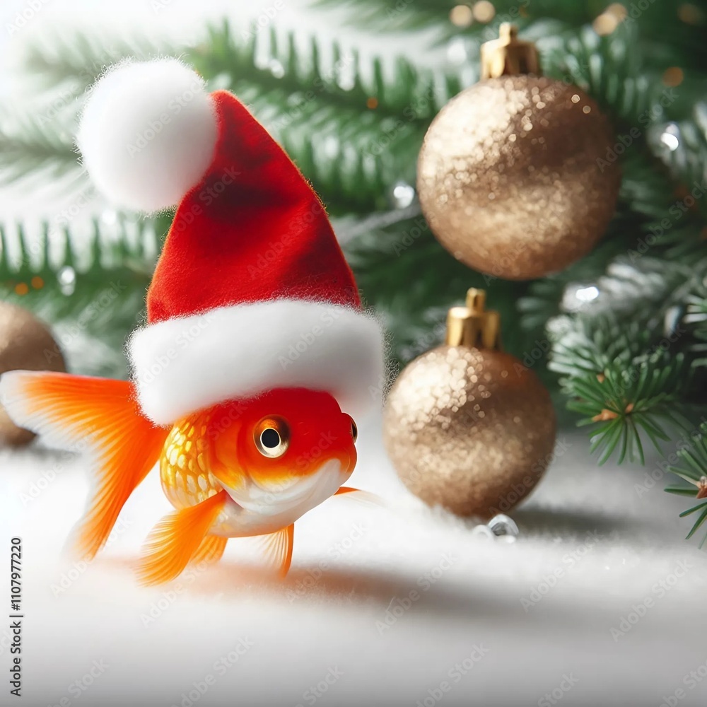 Poisson rouge avec Chapeau de noël Poisson rouge avec Chapeau de noël