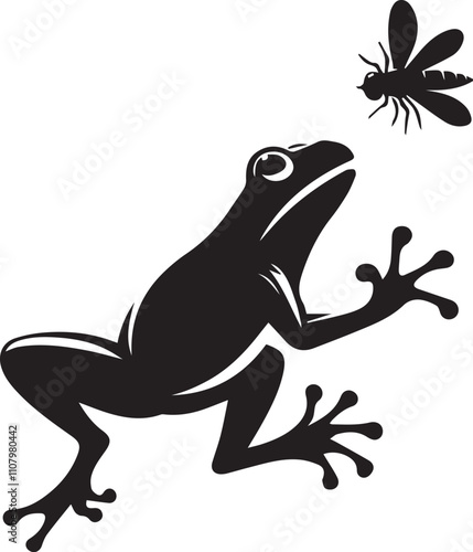 A frog leaping to catch a fly vector black silhouette