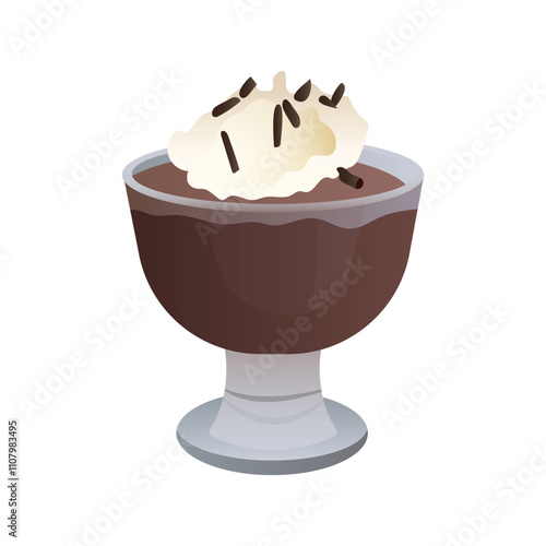 A cup of chocolate pudding with whipped cream. chocolate pudding or  mousse in bowl