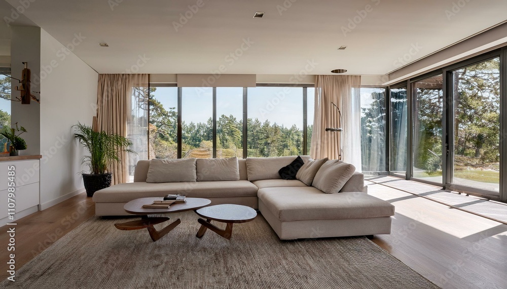 Obraz premium Minimalist Aesthetic: Spacious Living Room with Clean Lines and Natural Light