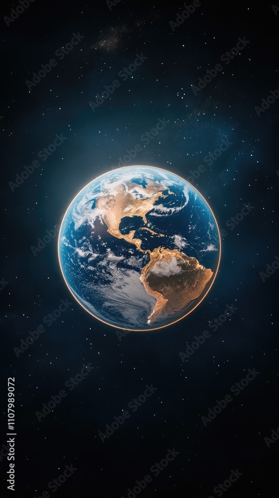 Obraz premium The depiction features a highly detailed Earth, suspended in space, with tranquil ocean waves and ominous storm clouds enhancing the atmosphere