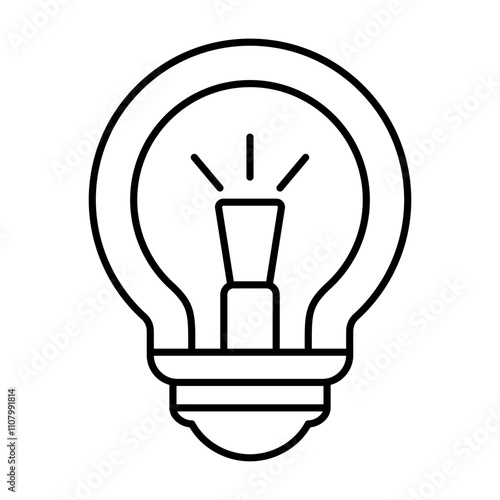 Light Bulb Line Art Vector Illustration. This image features a minimalistic black and white line drawing of a classic light bulb. The bulb is depicted with clean, symmetrical lines.