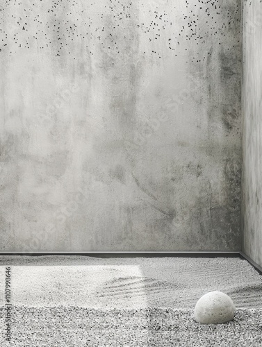 Minimalist Interior: A serene space featuring a textured gray wall and smooth sand, ideal for contemporary design inspiration.