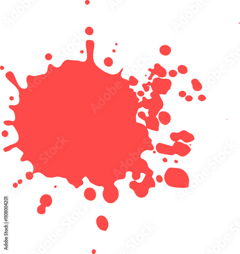 Vivid coral red paint splattering on white, creating a modern, vibrant burst of color for any design project.