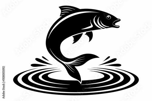 a fish jumping line art silhouette vector illustration