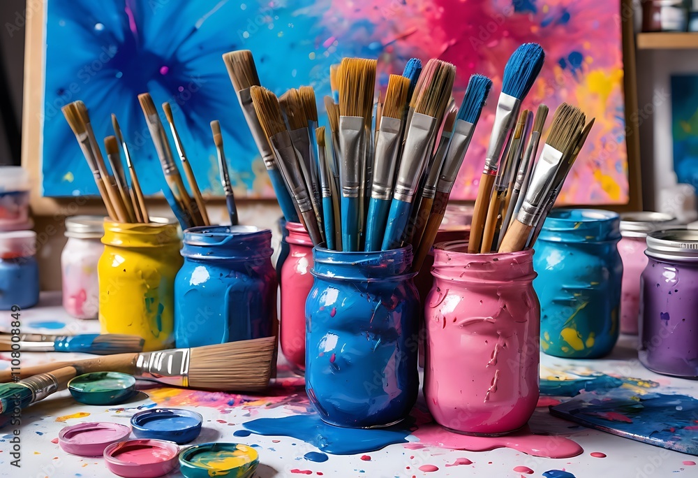 Fototapeta premium Paints and brushes
