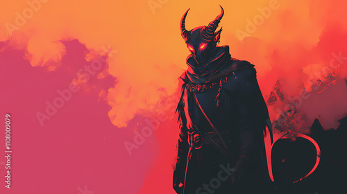 Minimalist tiefling warlock infernal pact. Infernal. Illustration