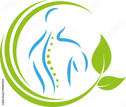 Person und Blätter, Orthopädie, Wirbelsäule, Chiropraktiker, Massage, Logo, Icon
