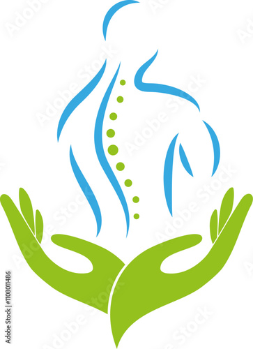 Person und Hände, Orthopädie, Massage, Chiropraktiker, Logo, Icon