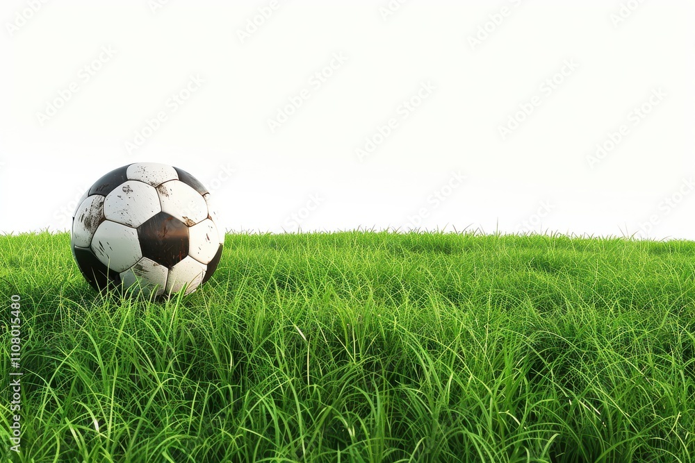 Fototapeta premium Soccer ball on green grass outdoor sports scene nature close-up view football concept