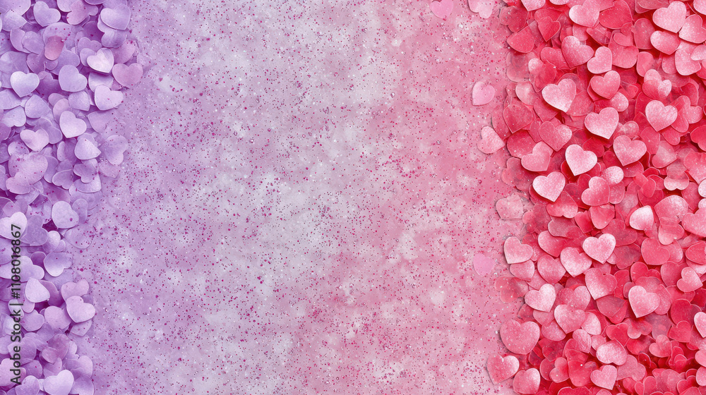 Fototapeta premium Charming Valentine background with soft pastel hearts in pink and purple hues, creating romantic and festive atmosphere for celebrations