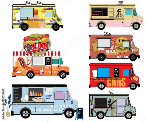 Delivery Fast Food Truck Collection Vector