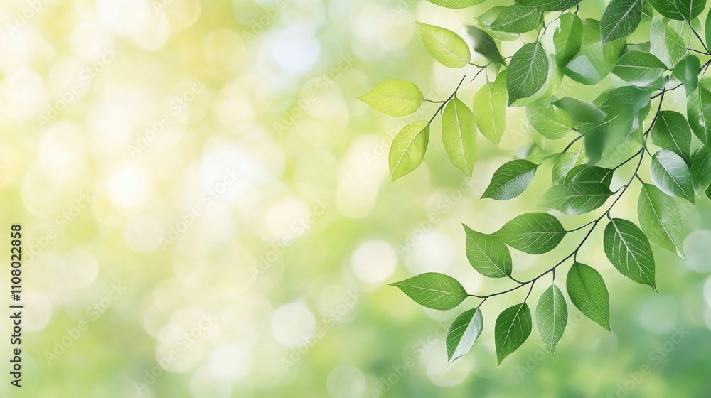 Obraz premium A serene backdrop featuring vibrant green leaves illuminated by soft light, perfect for nature-themed projects.